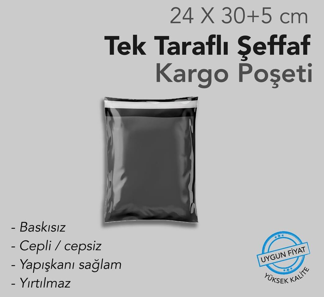KARGO POŞETİ SİYAH ŞEFFAF 24x30+5