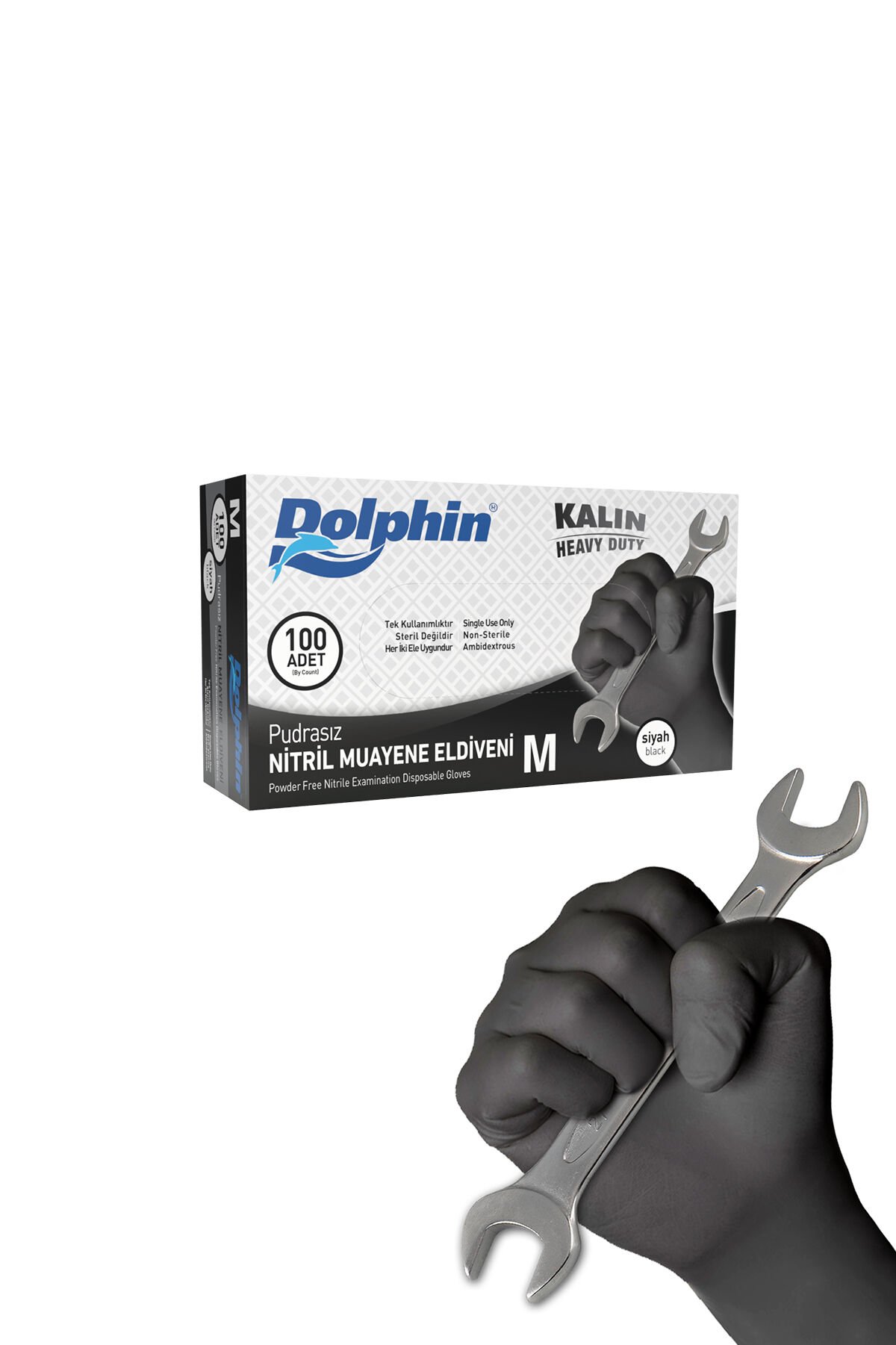 DOLPHİN PUDRASIZ SİYAH NİTRİL MUAYENE ELDİVENİ EXTRA KALIN MEDİUM