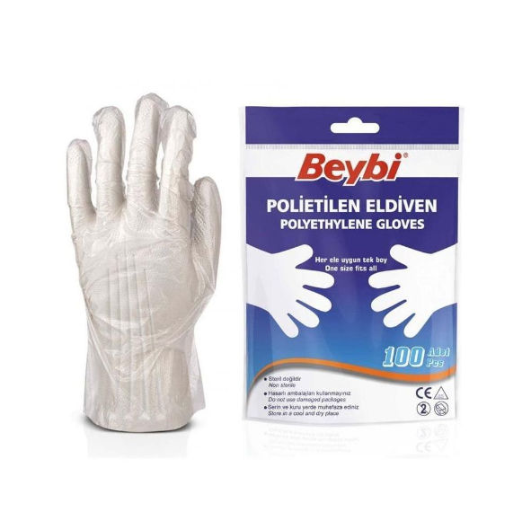 Beybi Polietilen Pet Eldiven, Şeffaf Poşet Eldiven 100’lü Adet