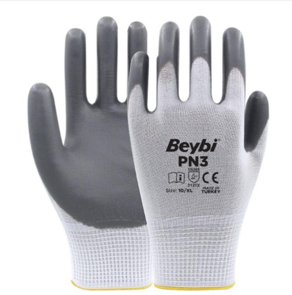 Beybi PN3 Gri Polyester Örme Nitril Eldiven