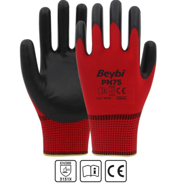 Beybi PN75 Polyester Örme Nitril Eldiven