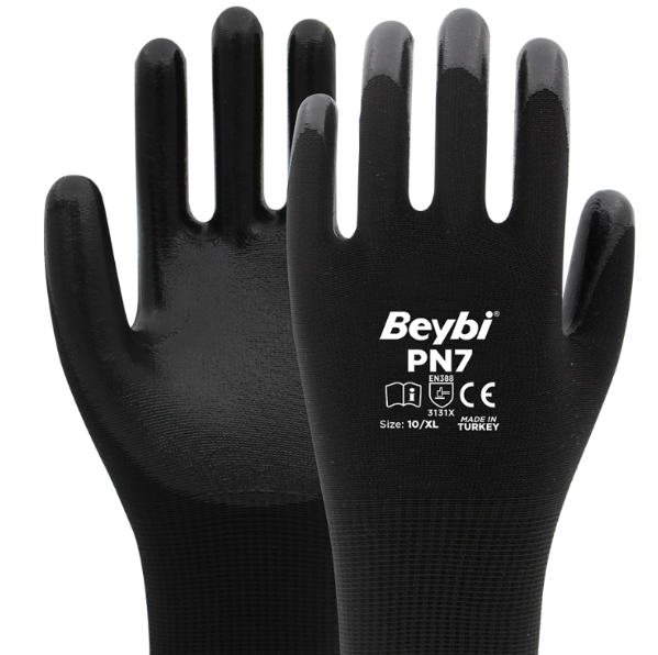 Beybi Pn7 Siyah Polyester Örme Nitril Eldiven