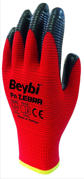 Beybi Pn Zebra Nitril Eldiven - Kırmızı Siyah