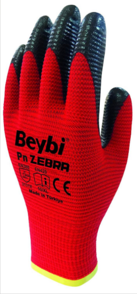 Beybi Pn Zebra Nitril Eldiven - Kırmızı Siyah