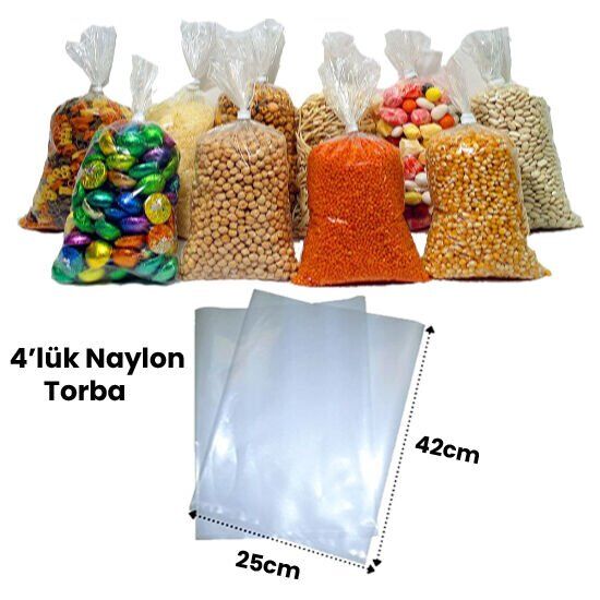 BAKKALİYE POŞETİ 4' LÜK NAYLON TORBA 25cm x 42 cm