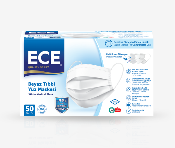ECE CERRAHİ MASKE BEYAZ  50Lİ PAKET