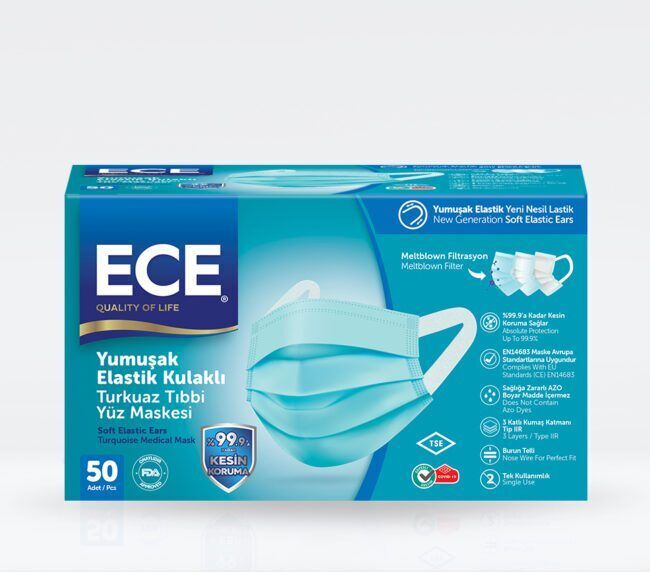 ECE  YENİ NESİL CERRAHİ MASKE TURKUAZ 50Lİ PAKET